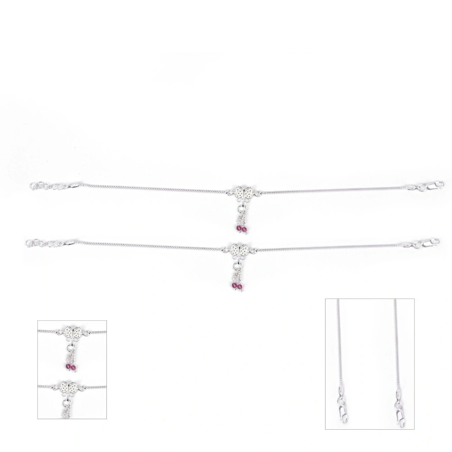Saanvi Dual Butterfly Silver Anklet Set