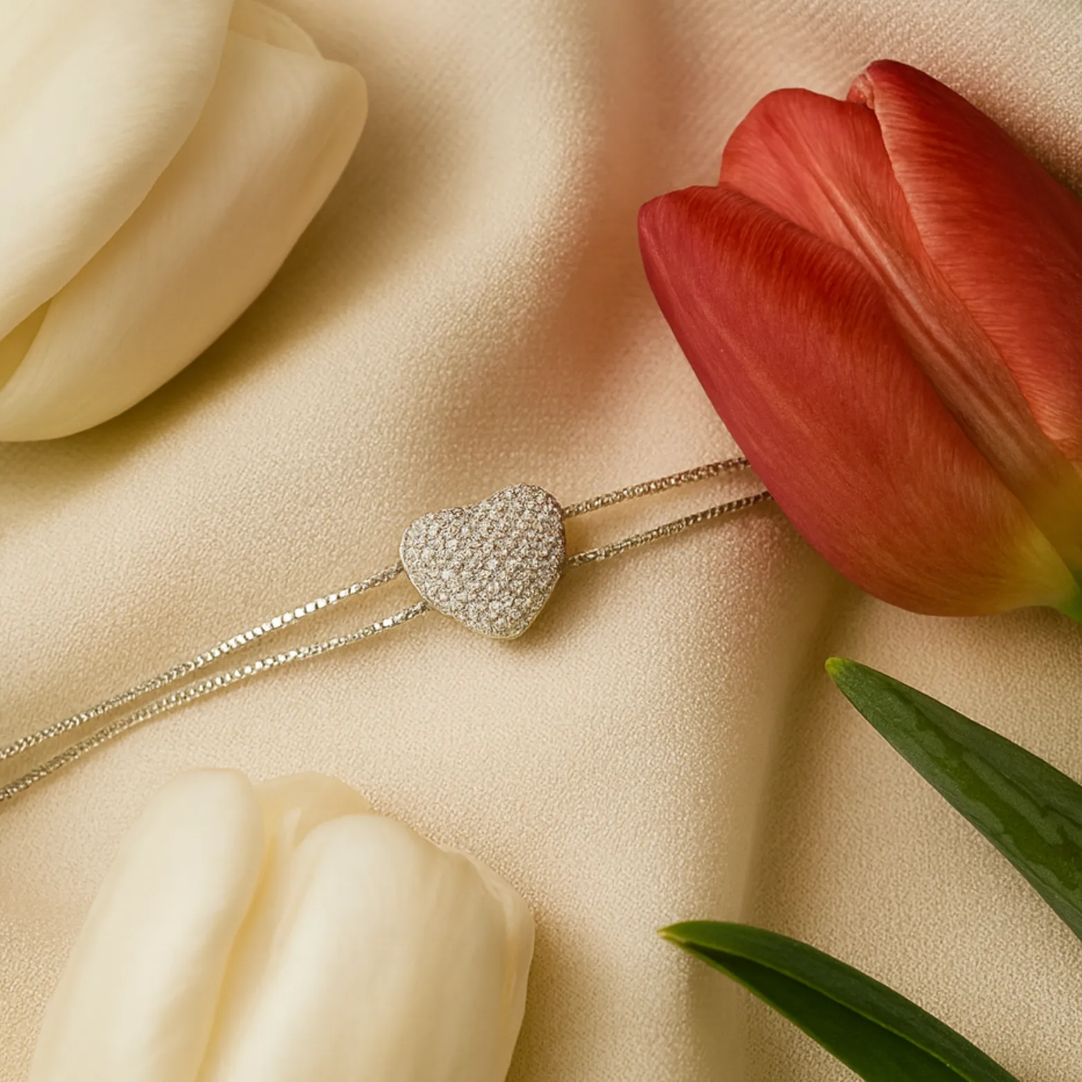 Sparkling Heart Charm Silver Bracelet