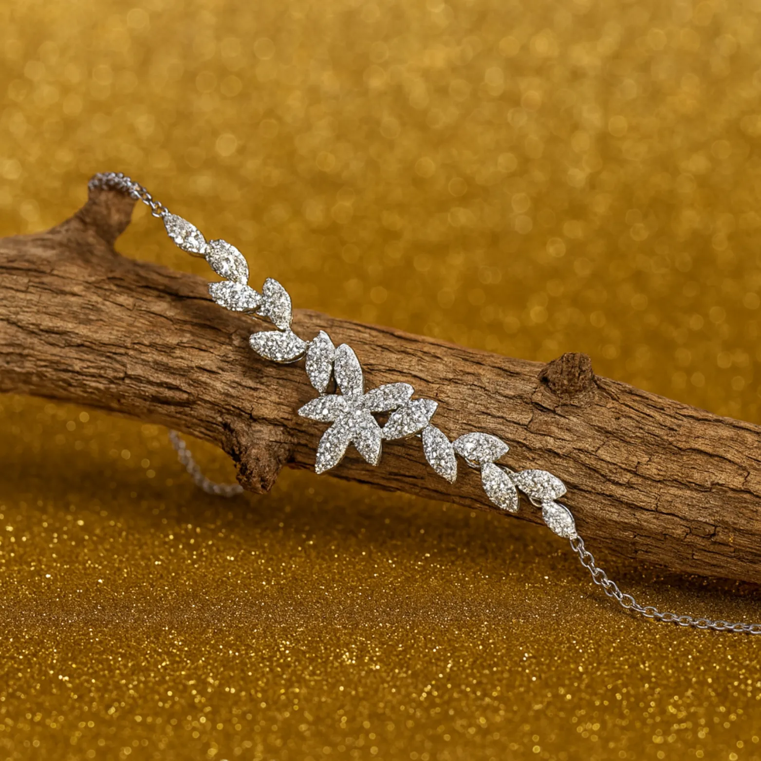 Leafy Vine Silver Bracelet with CZ Stones