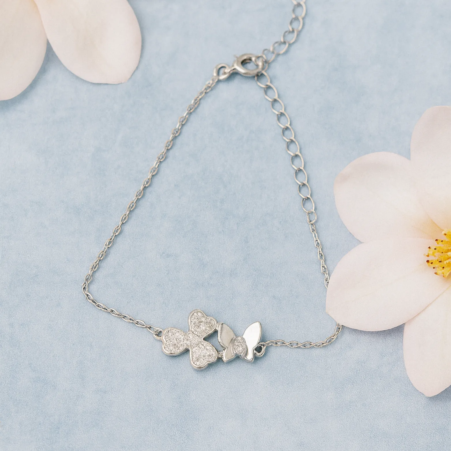 Silver Flower and Butterfly Charm Bracelet