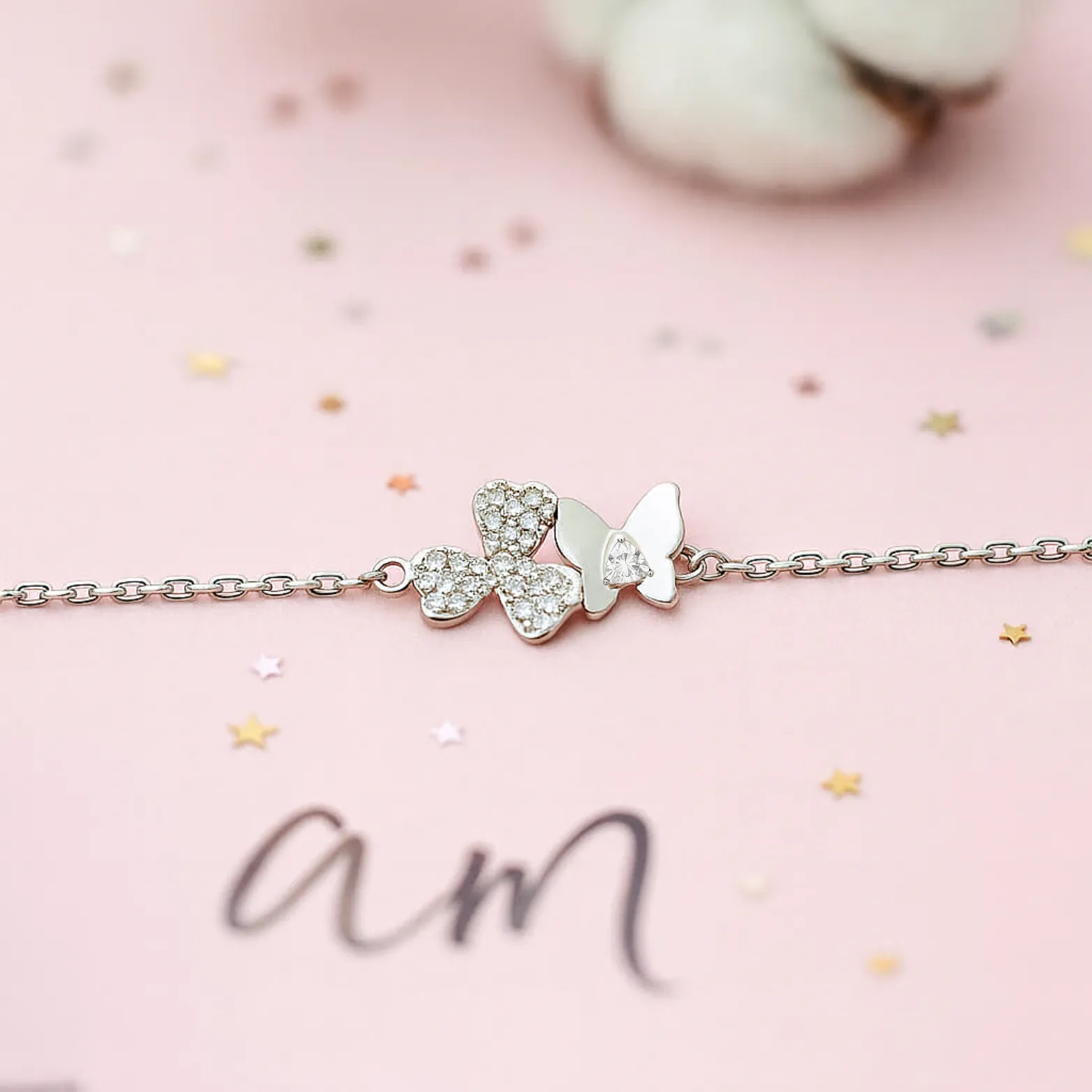 Silver Flower and Butterfly Charm Bracelet