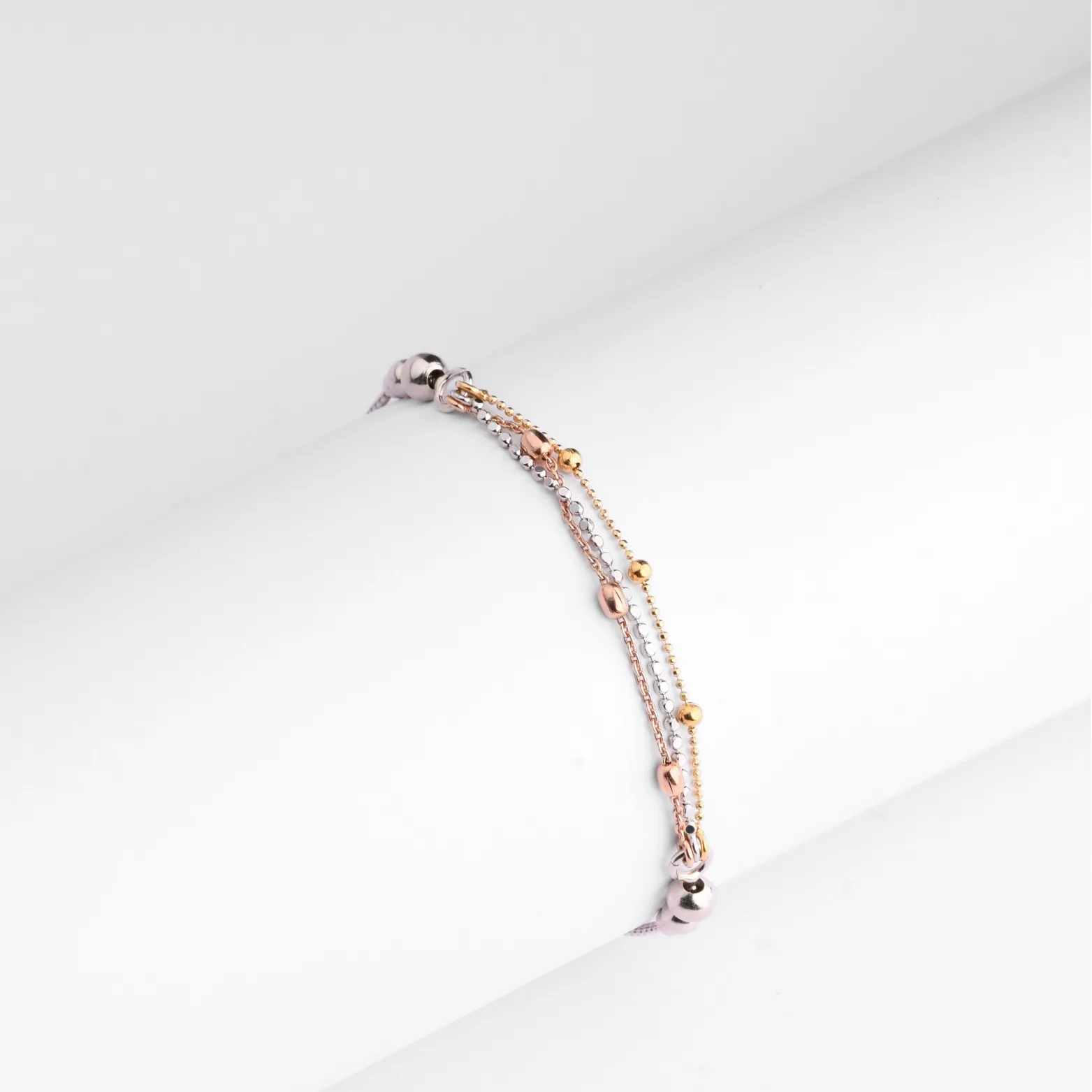 Tri-Tone Beaded Adjustable Silver Bracelet