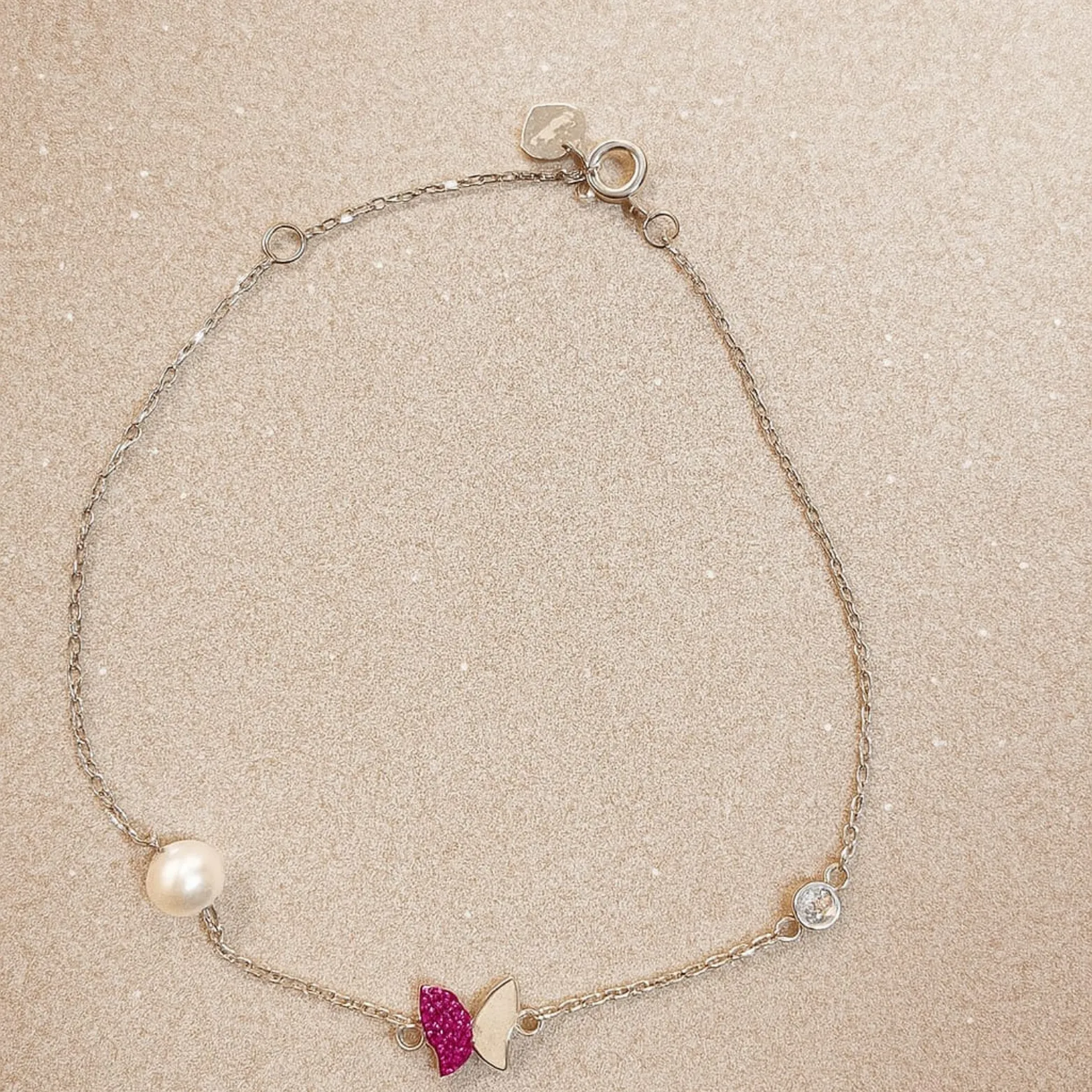 Butterfly Pearl Silver Charm Bracelet