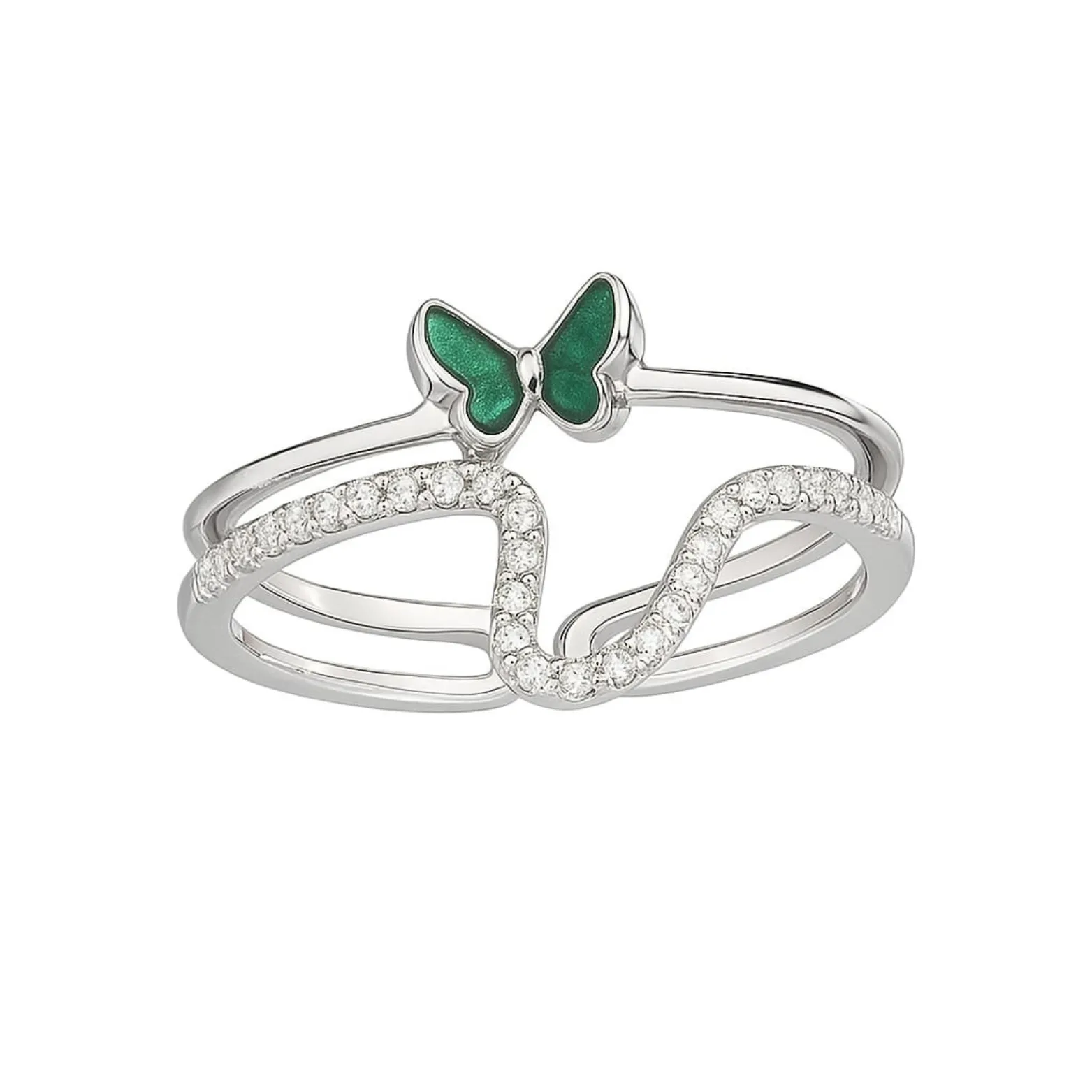 Green Butterfly Silver Ring