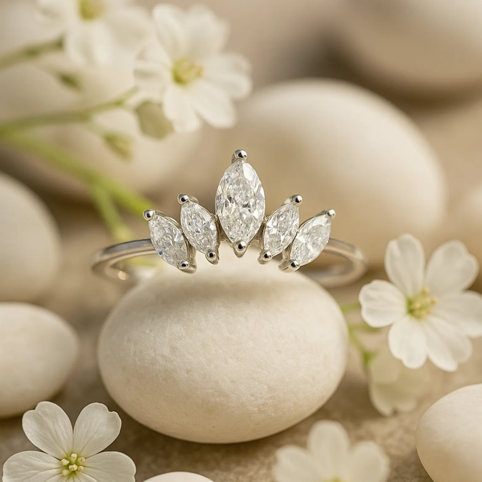 Crown Marquise  Silver Ring