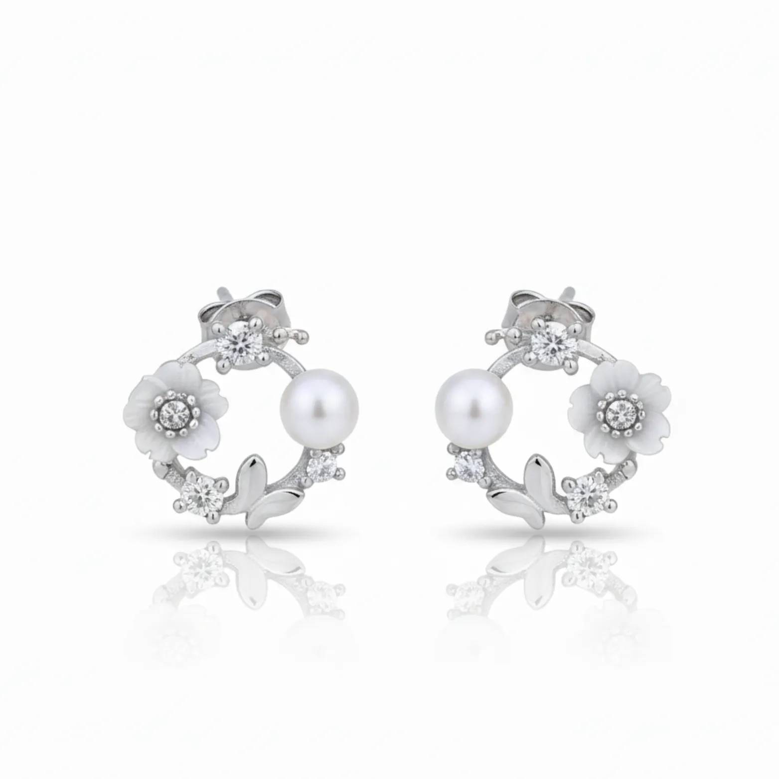 Floral Pearl Pendant and Earrings Set