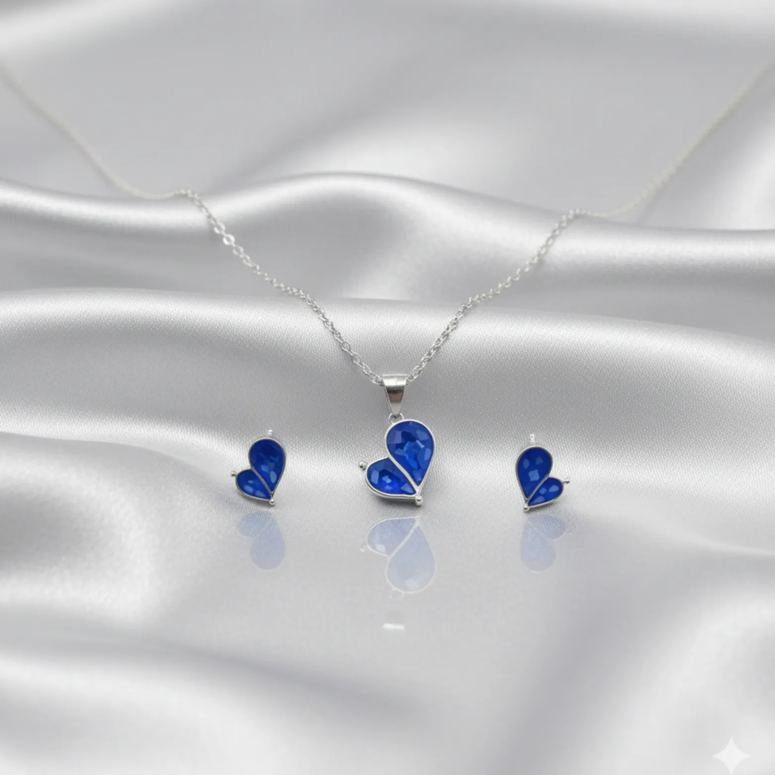Enamel Heart Silver Pendant  Earrings Set