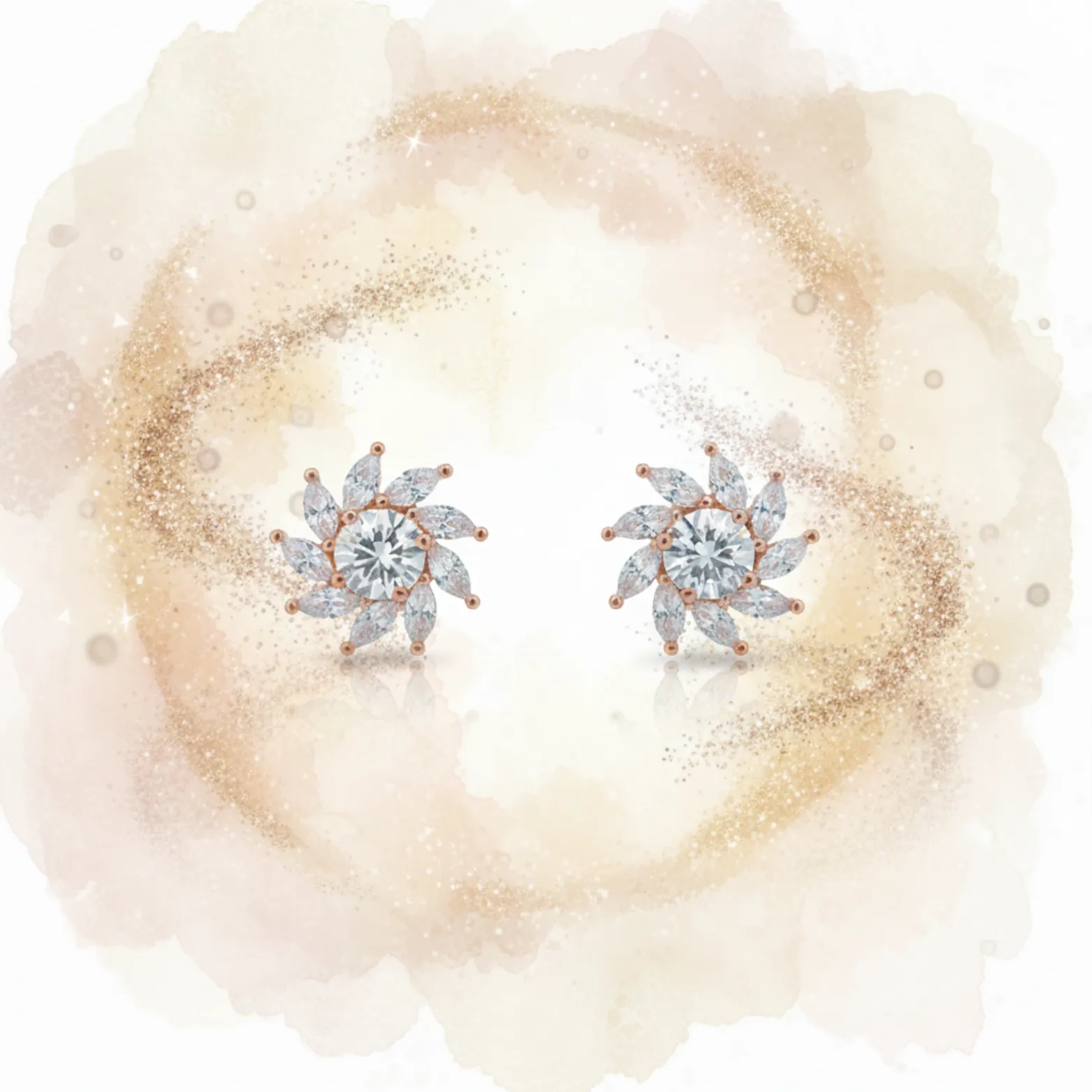 Floral Radiance Stud Earrings with Rose Gold Finish