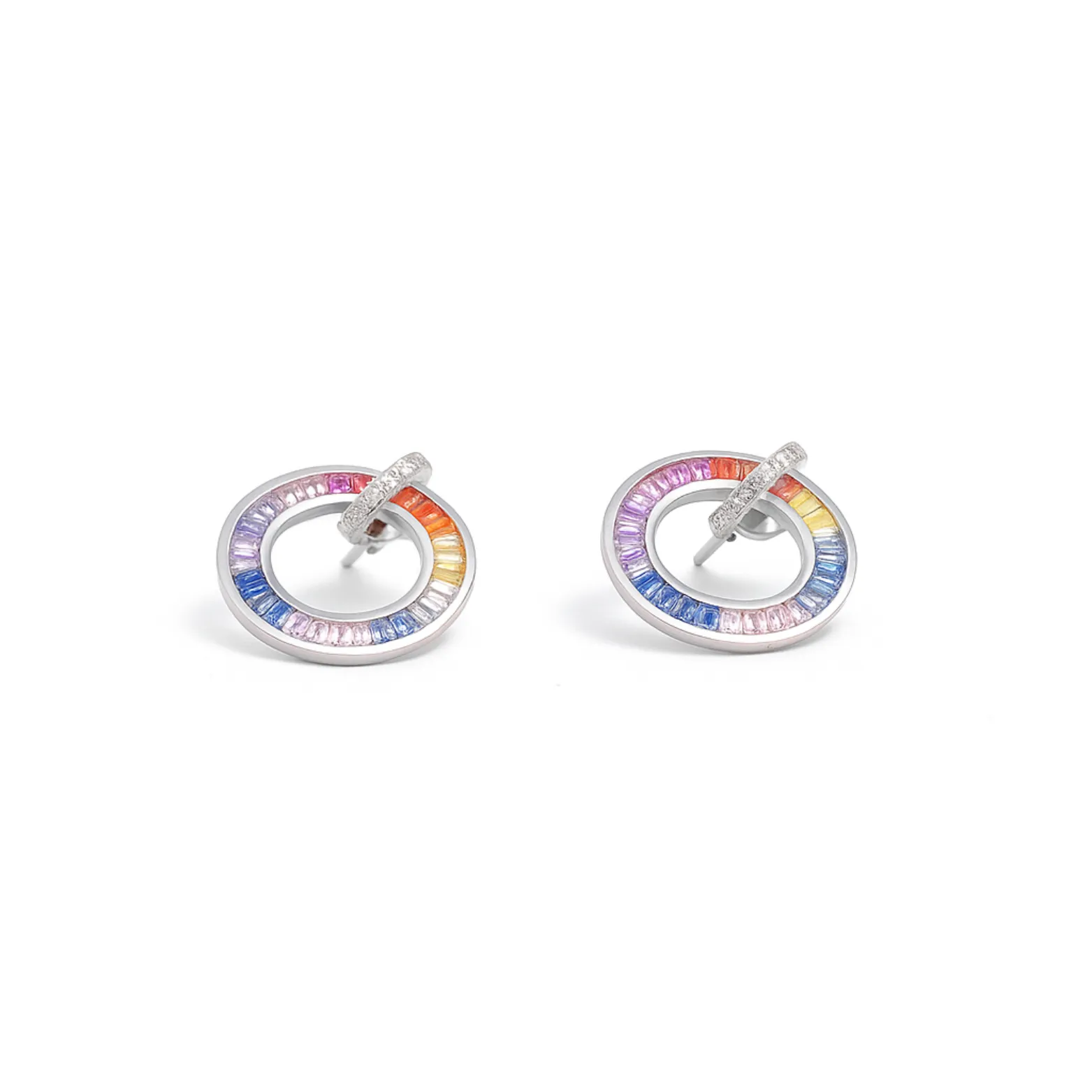 Spectrum Circle Studs Multicolor Zircon Earrings