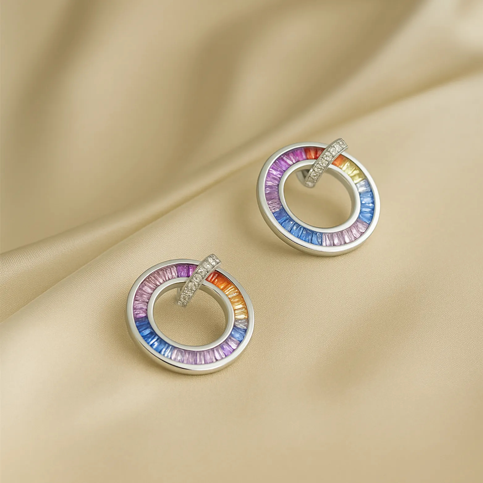 Spectrum Circle Studs Multicolor Zircon Earrings