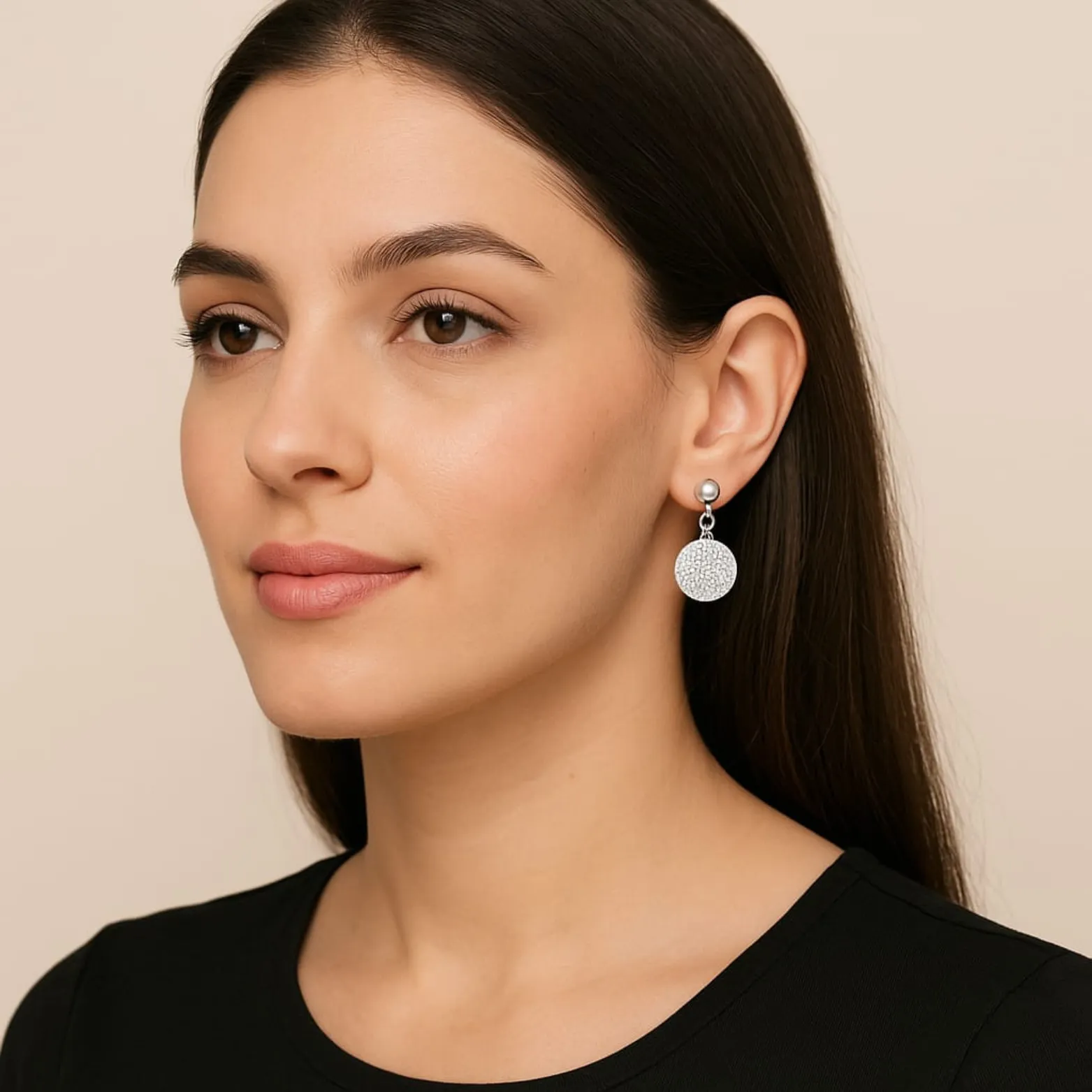 Gleaming Pave Circle Drop Earrings