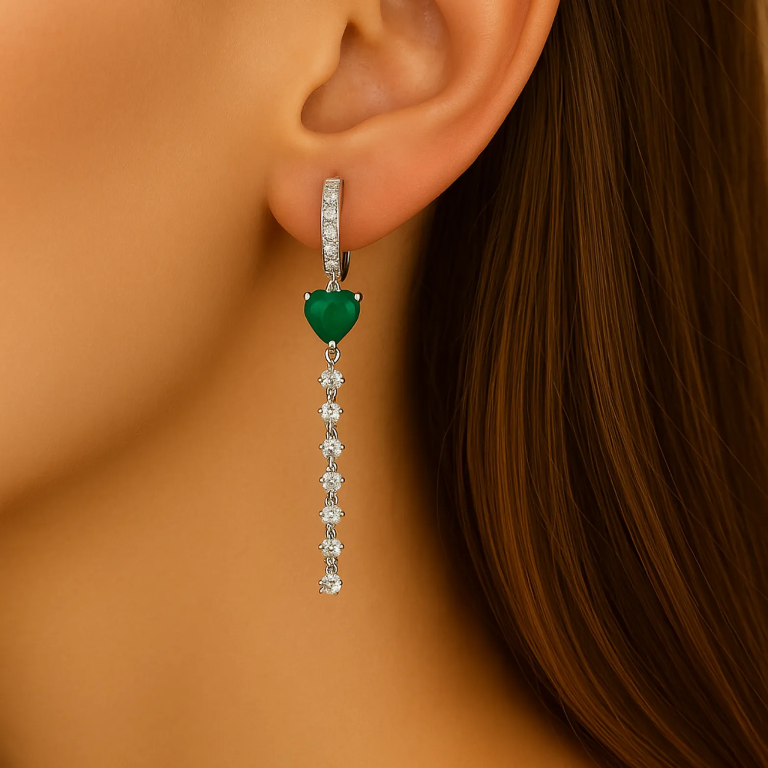 Emerald Heart Drop Earrings 