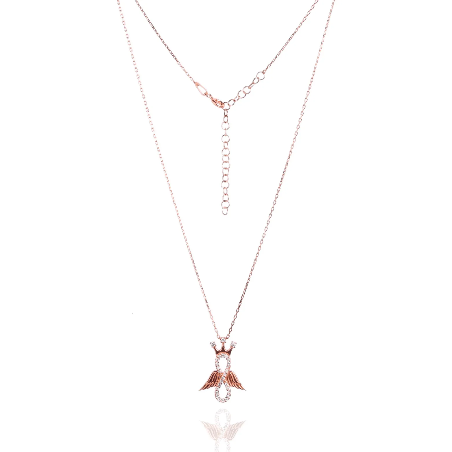 Infinity Angel Wings Crown Pendant in Rose Gold
