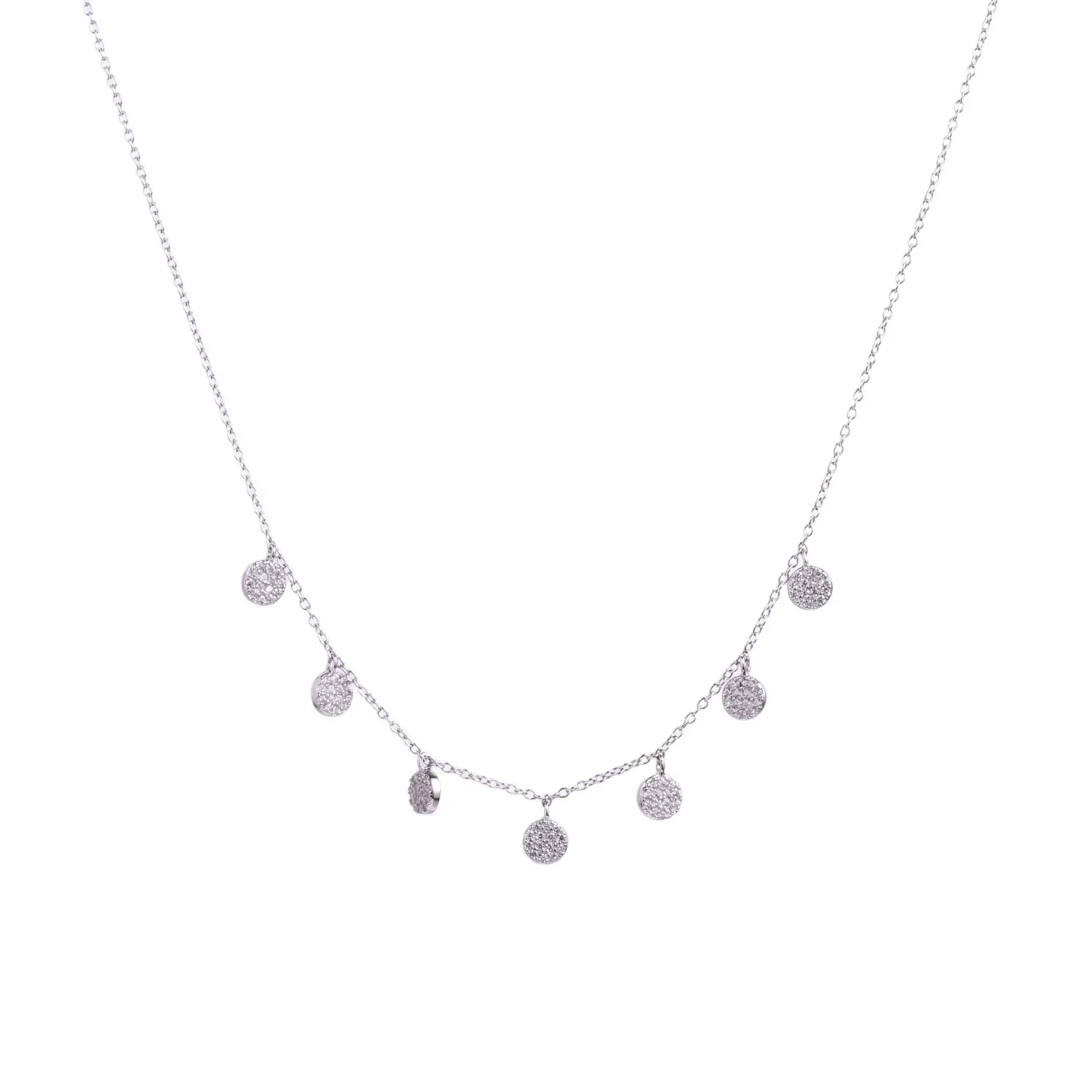  Dainty Disc Charm Necklace in Sterling Silver