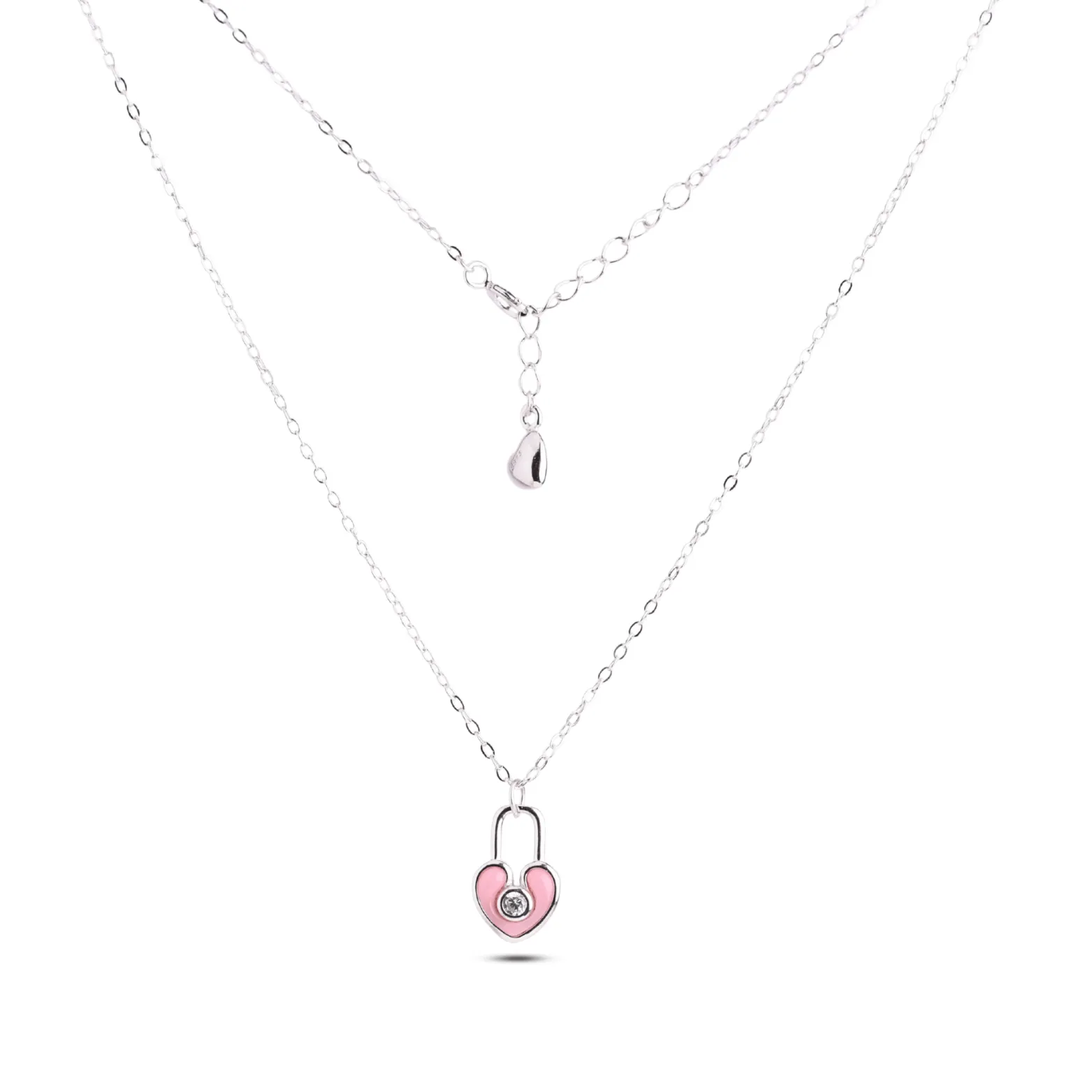   Pink Heart Lock Pendant Necklace