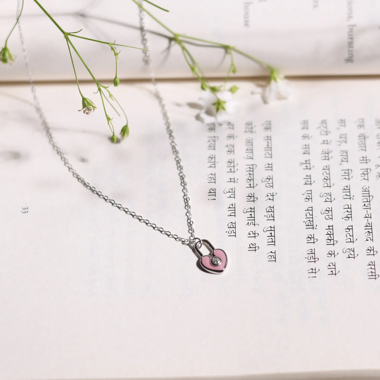   Pink Heart Lock Pendant Necklace