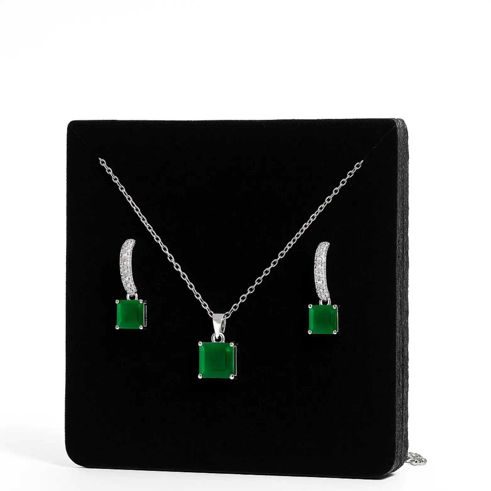 Emerald Green Silver Necklace Set