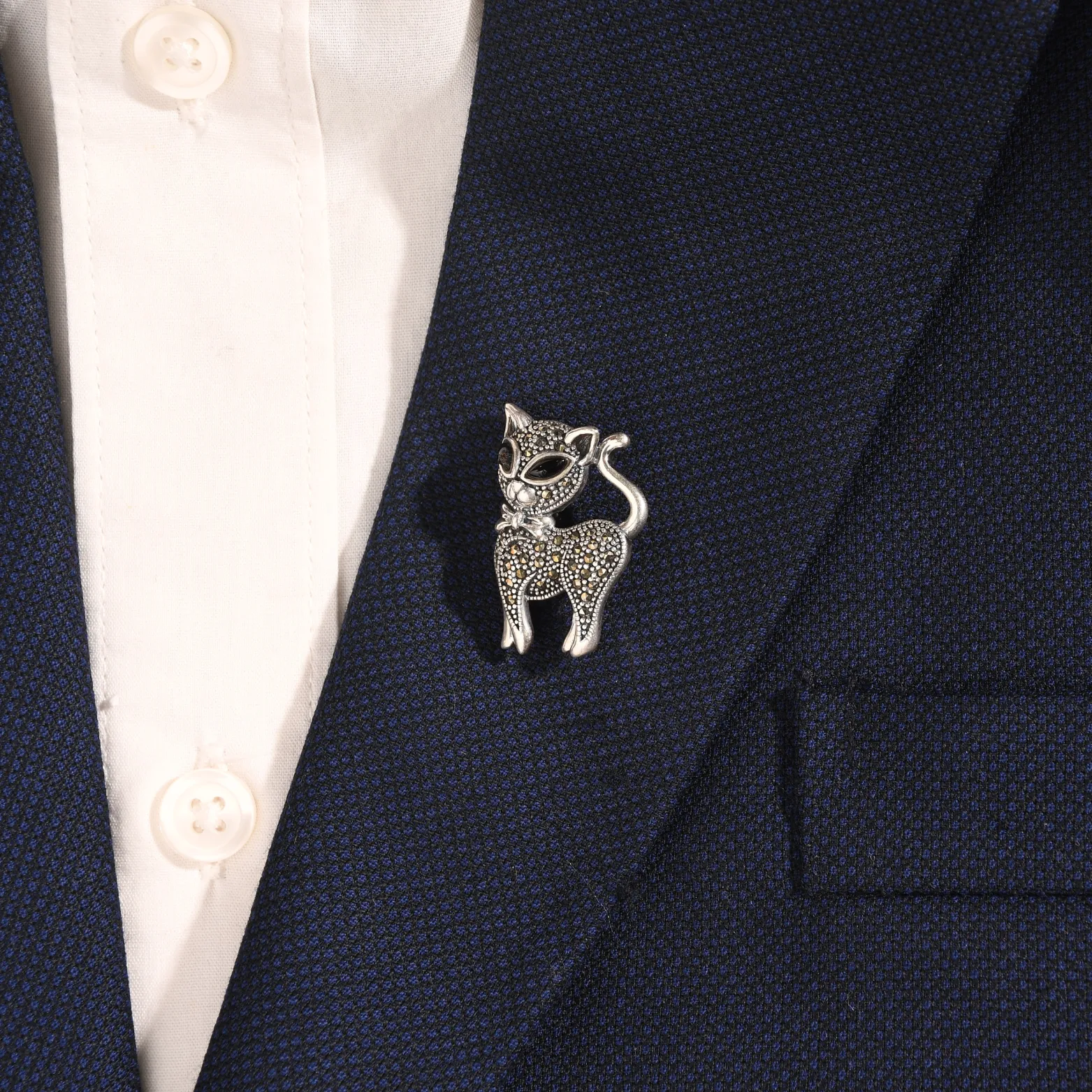 Ekaa Whimsical Cat Silver Brooch