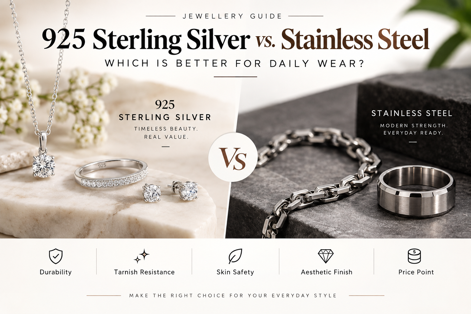 925 Sterling Silver vs Stainless Steel Jewellery
