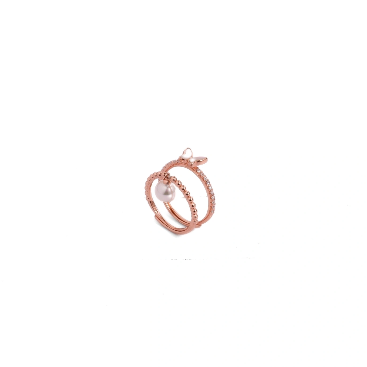 Butterfly and Pearl Harmony Rings Rose Gold