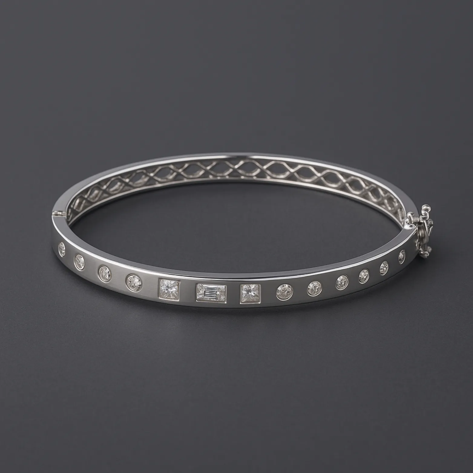 Geometric CZ Studded Silver Bangle