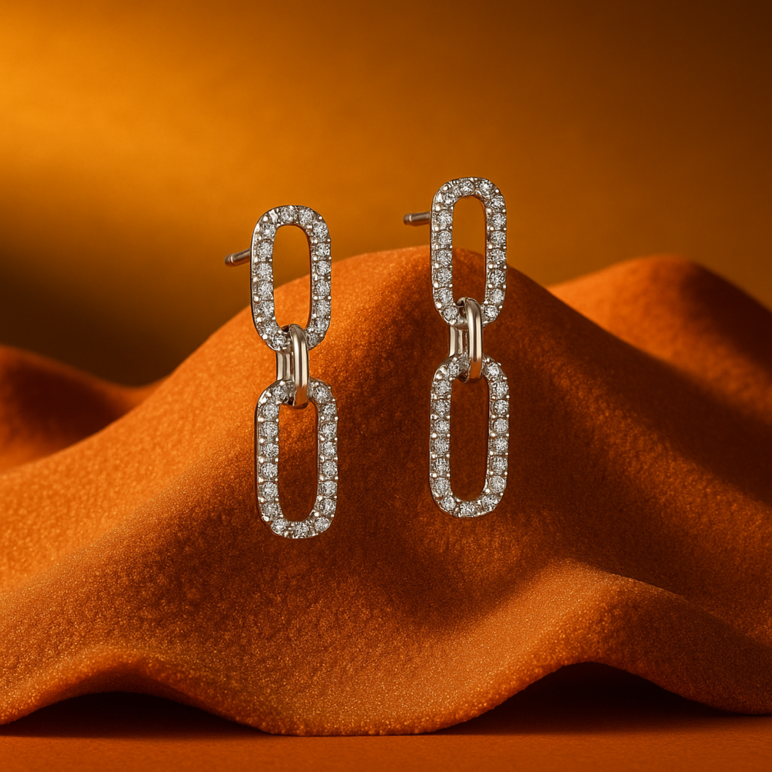 Double Link Sparkle Drop Earrings 
