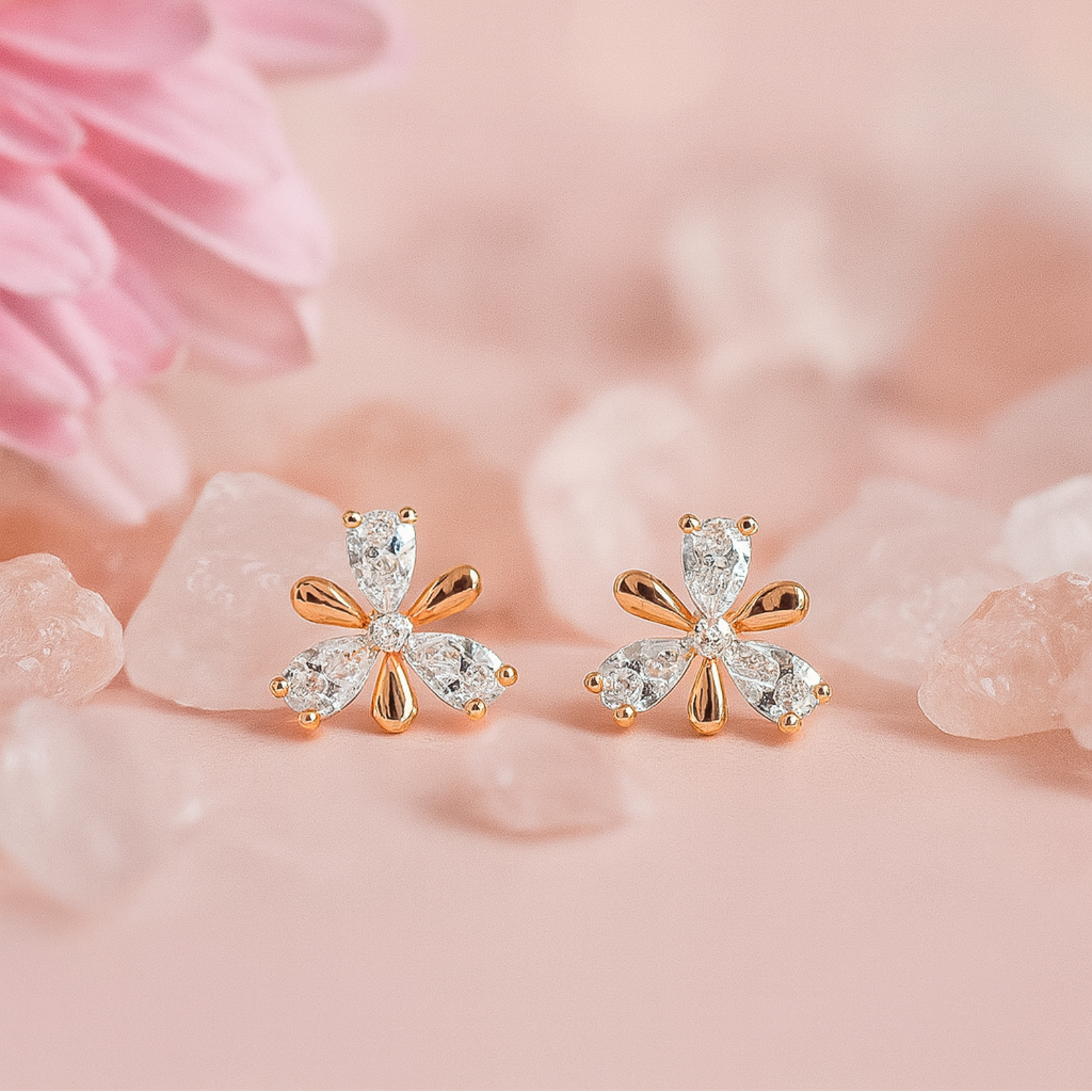 Blossom Radiance Rose Gold Floral Stud 