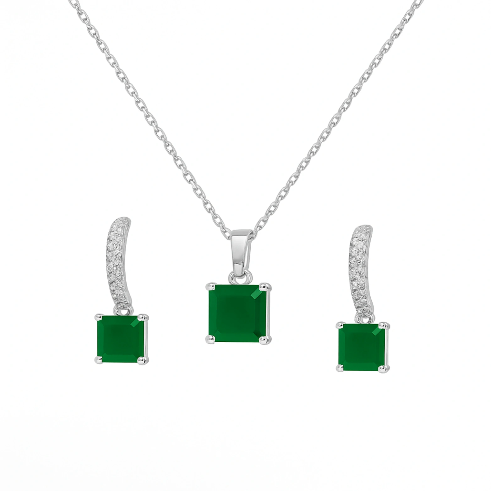 Emerald Green Silver Necklace Set