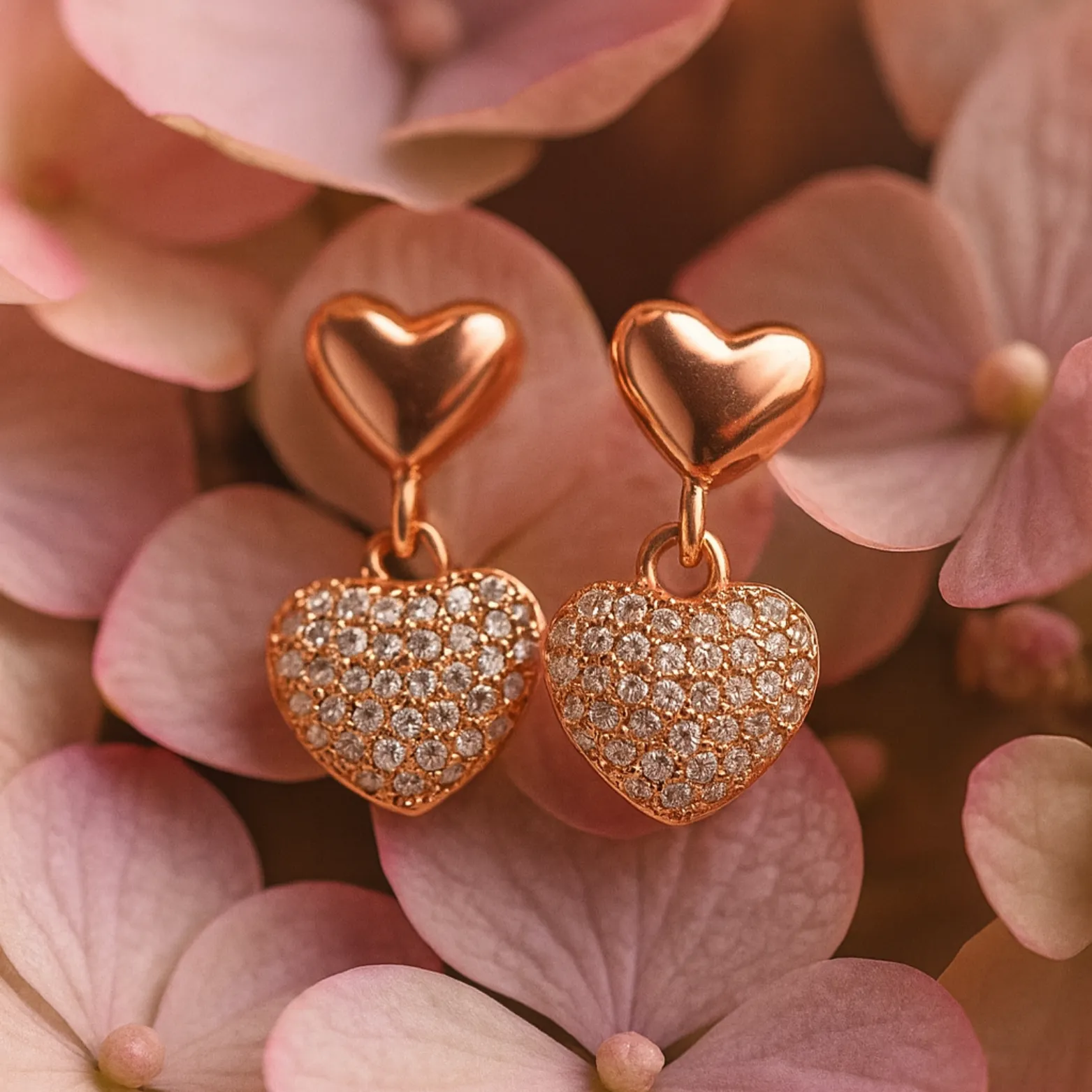  Rose Gold Heart Dangle Earrings