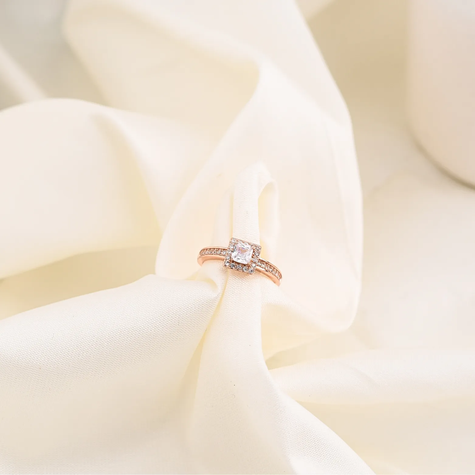 Princess Cut Halo Rose Gold Ring