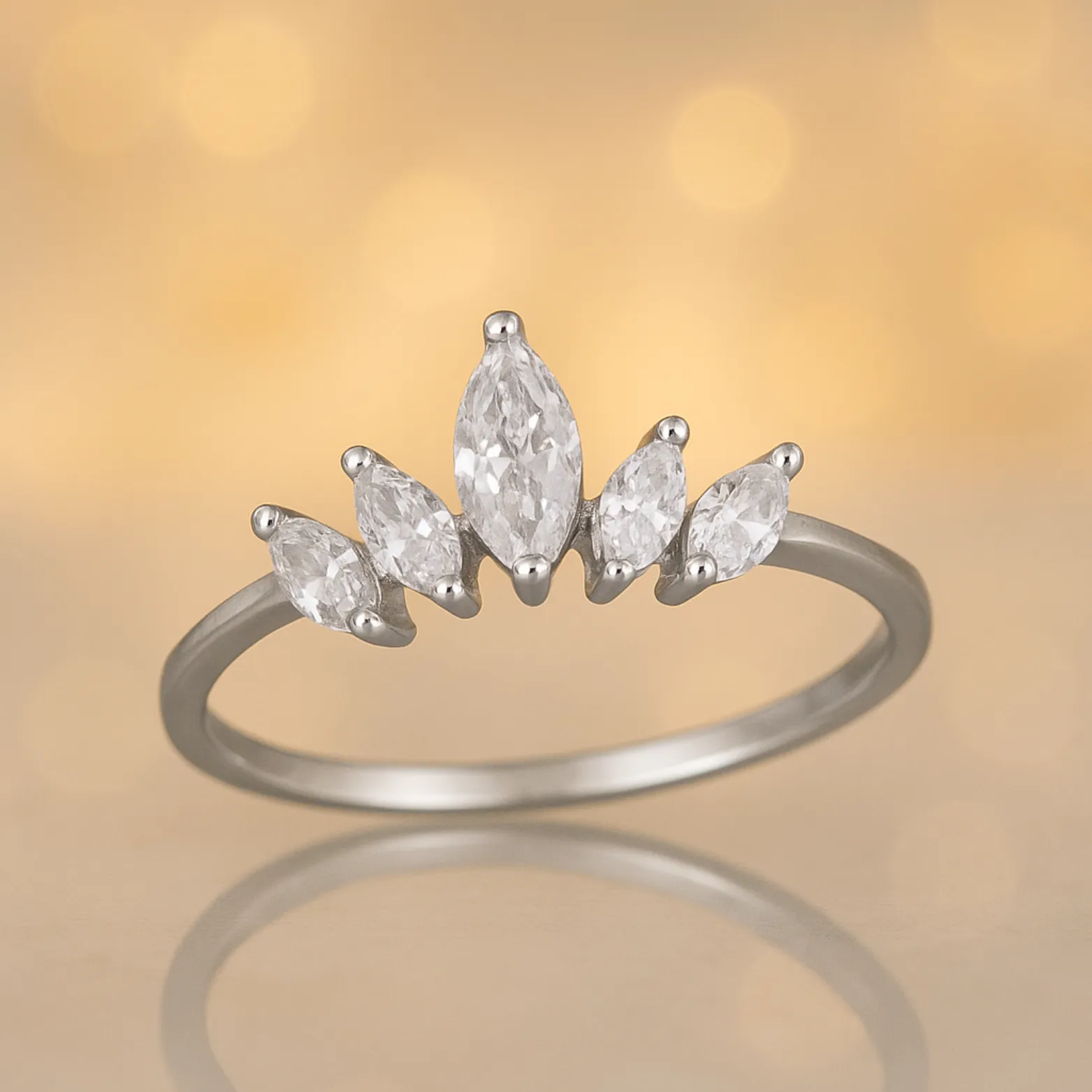 Crown Marquise  Silver Ring