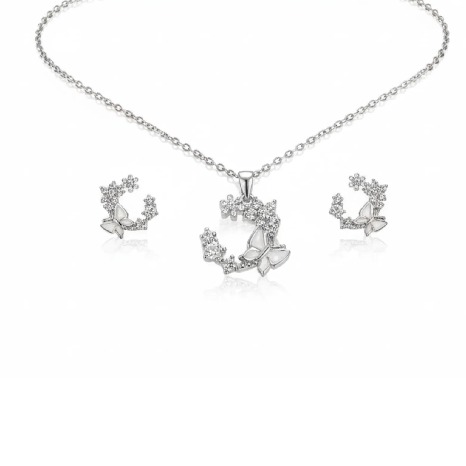Floral Harmony Silver Pendant and Earrings Set