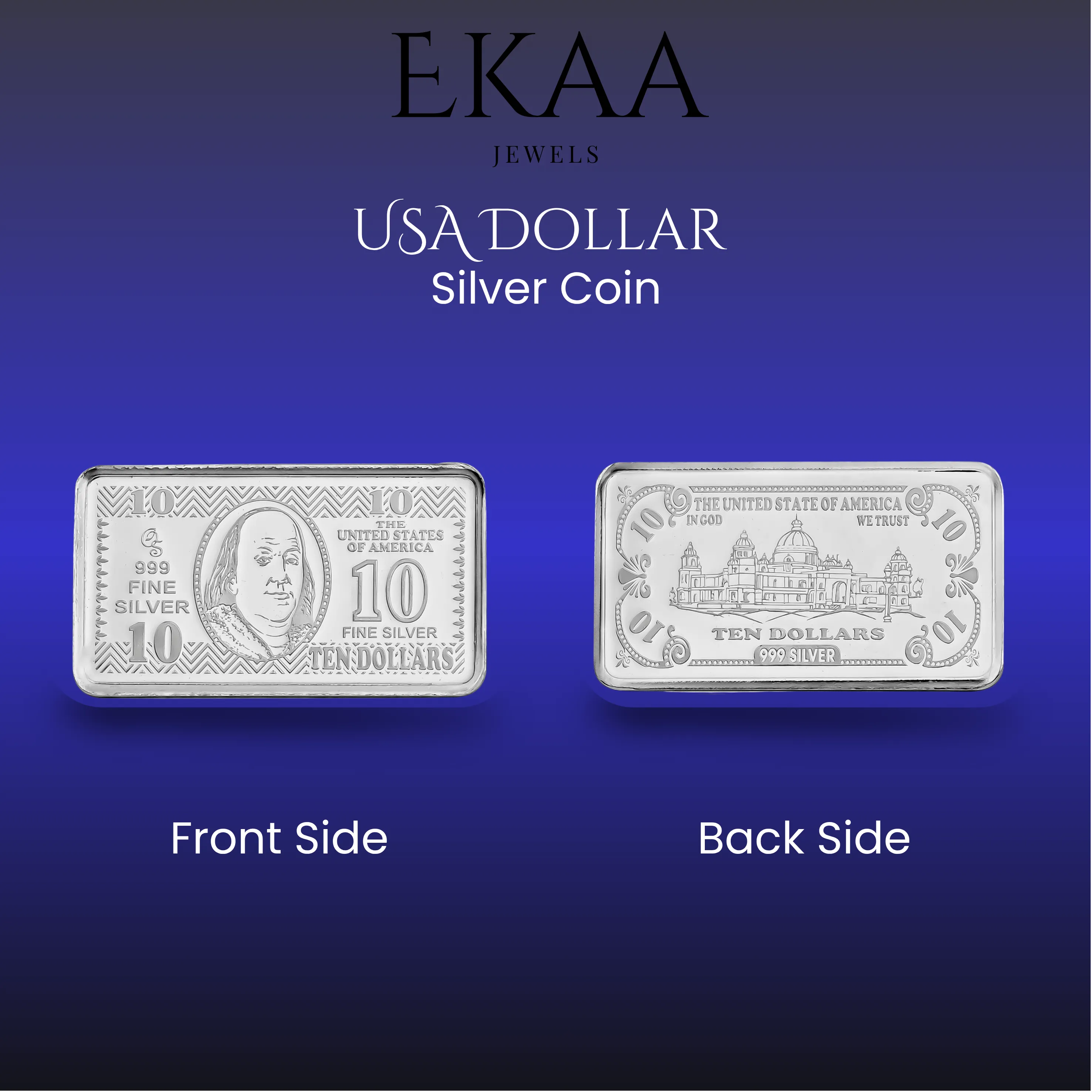 USA Dollar 10 Gram 999 Fine Silver Coin