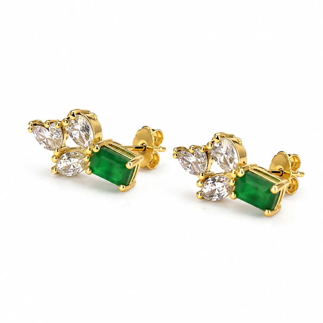 Emerald Gold Stud Earrings
