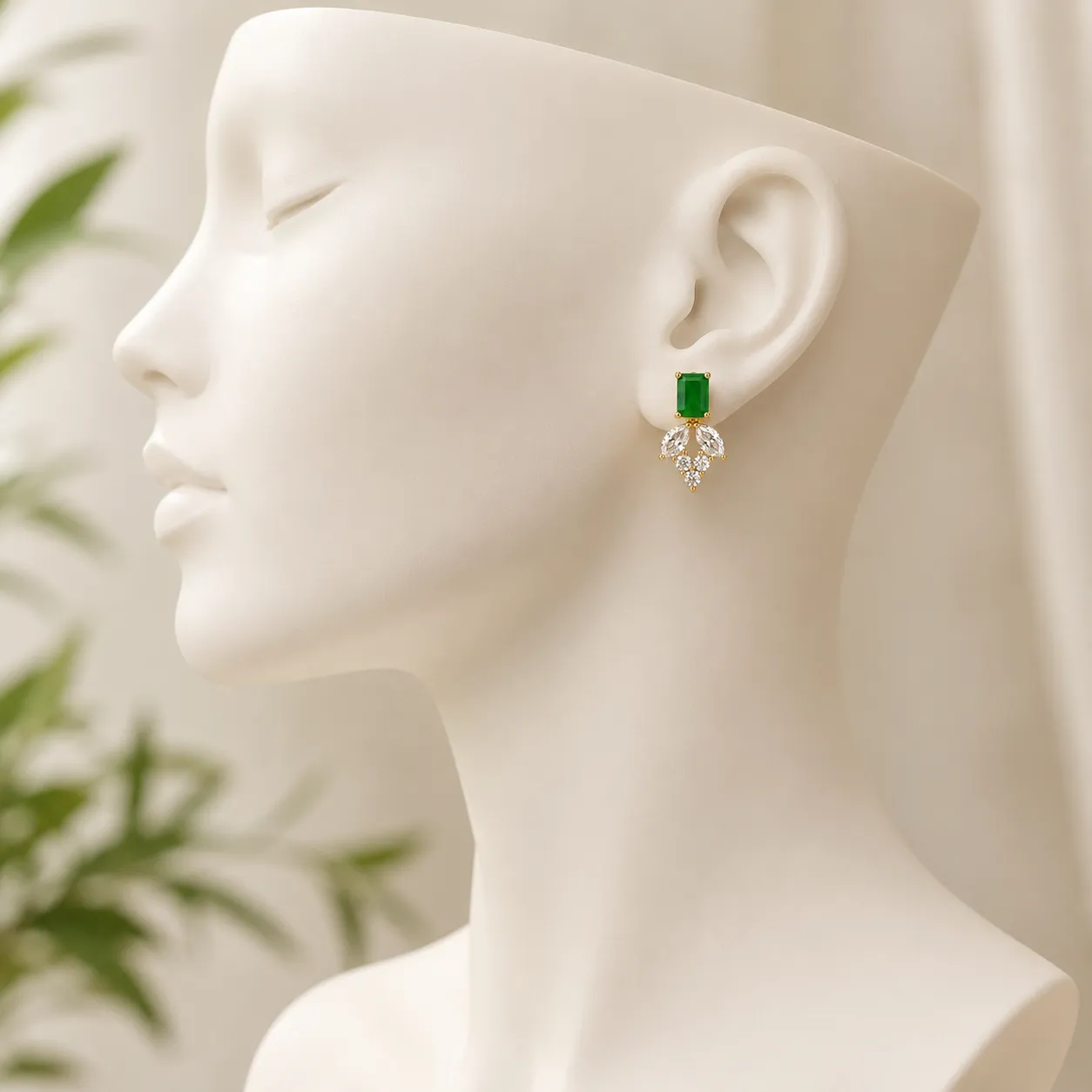 Emerald Gold Stud Earrings