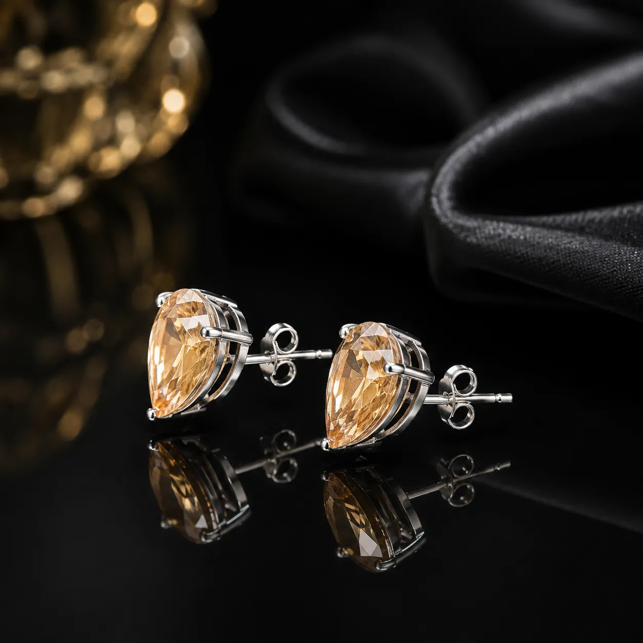 Champagne Pear-Cut Stud Earrings