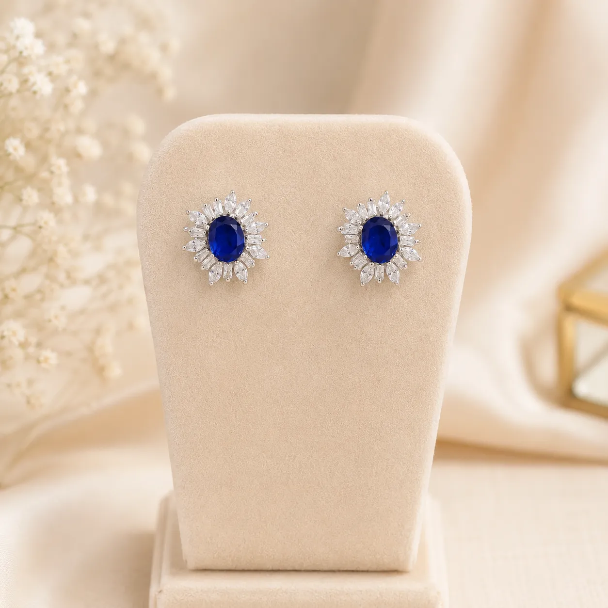Sapphire Sunburst Stud Earrings