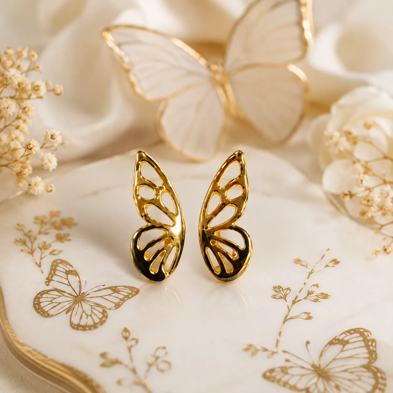 Golden Butterfly Wing Earrings
