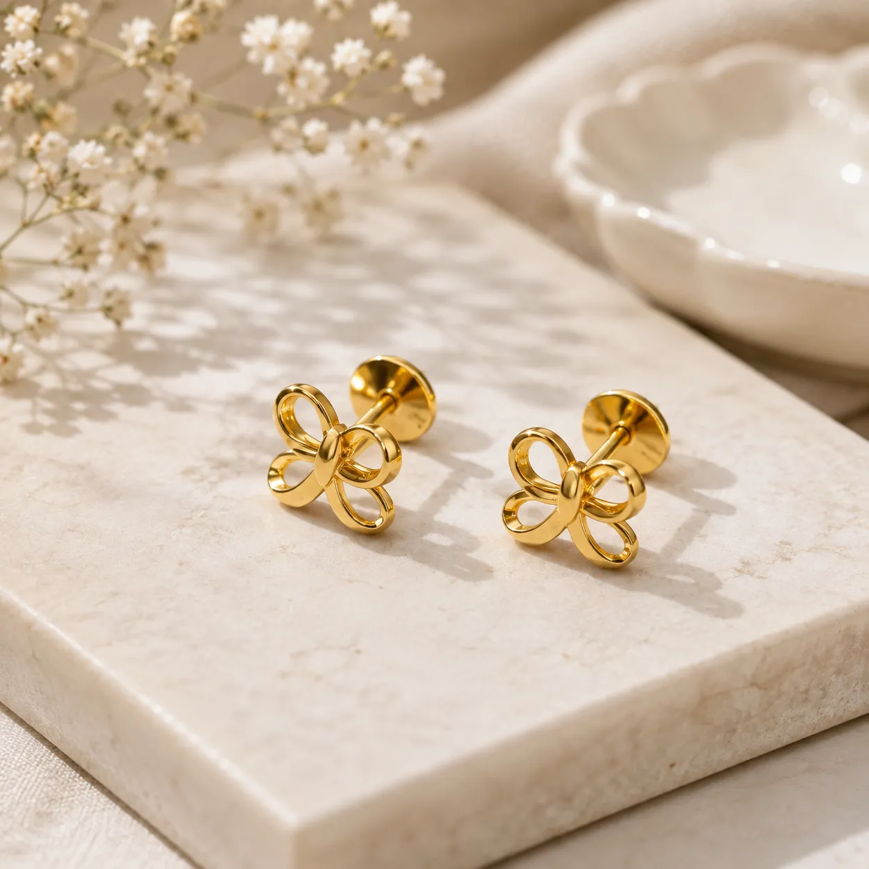 Golden Bow Stud Earrings