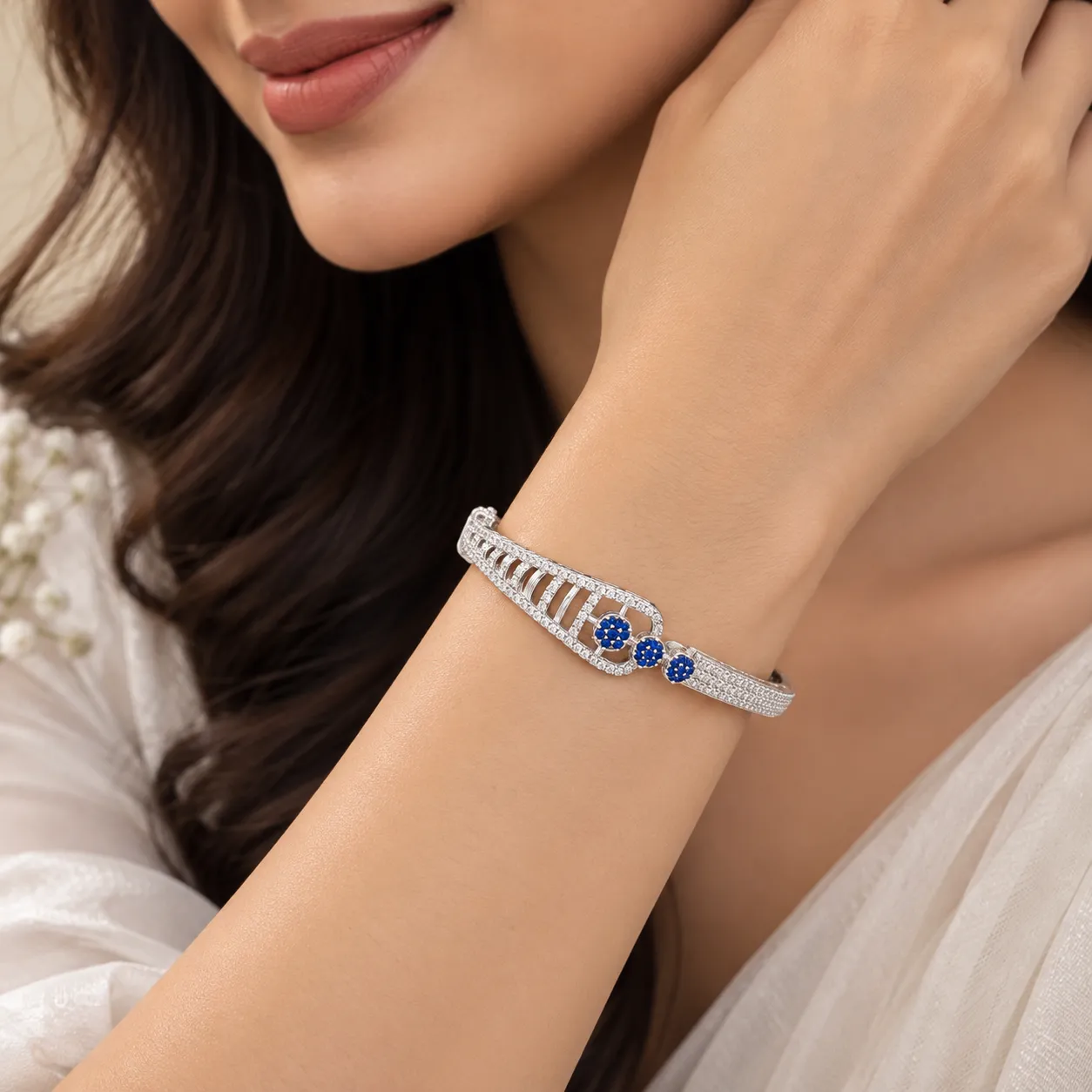 Blue Sapphire Pavé Bangle Bracelet
