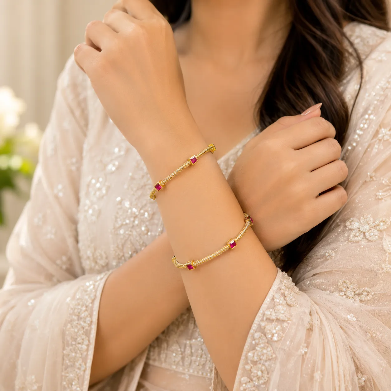 Ruby-Studded Gold Bangles