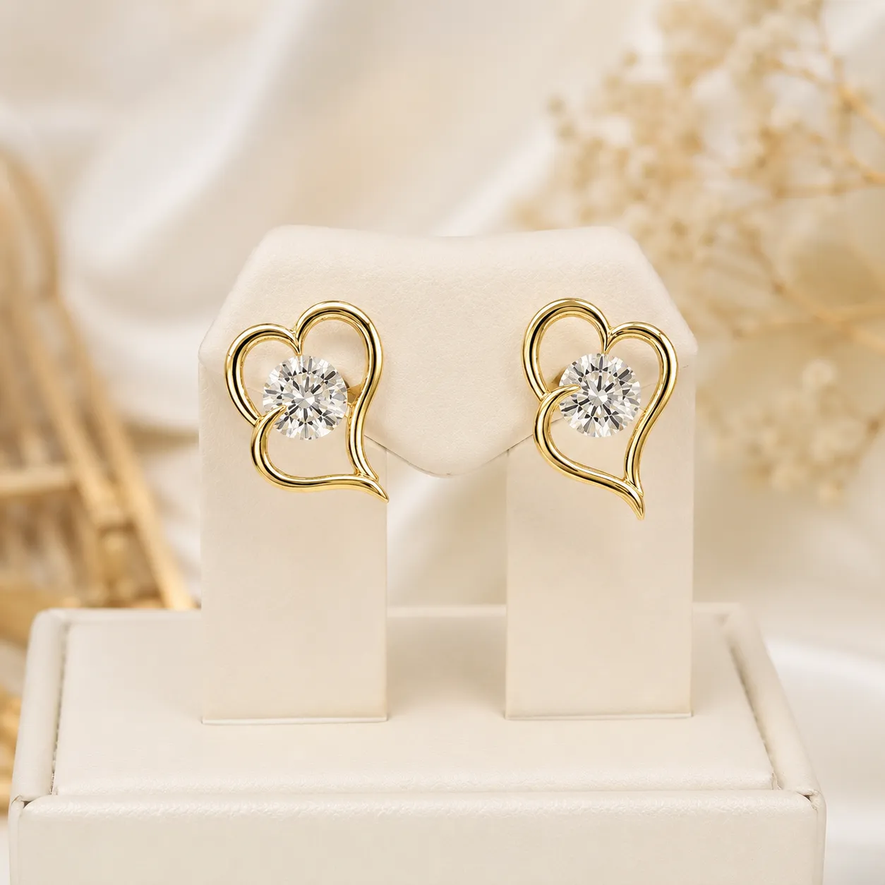 Gold Heart Earrings with Sparkling Gemstones