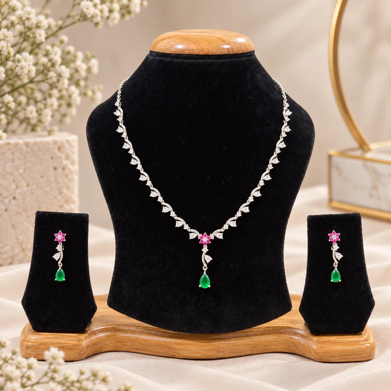 Emerald Blossom Necklace Set