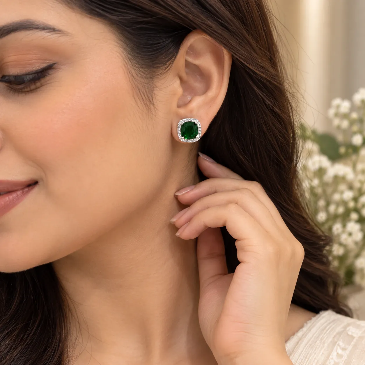 Emerald Cushion-Cut Stud Earrings
