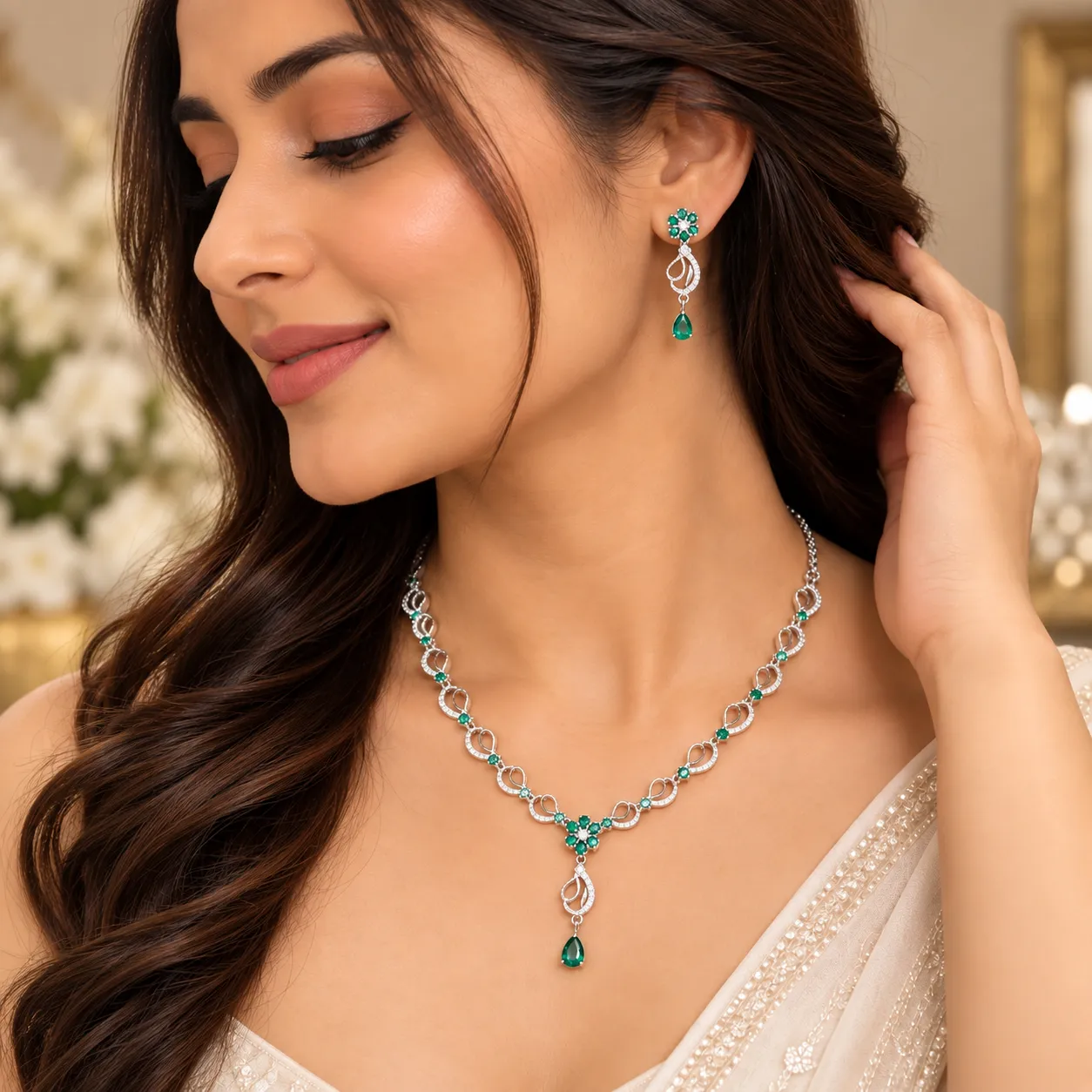Emerald Blossom Necklace Set