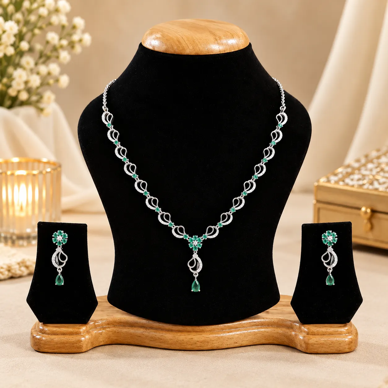 Emerald Blossom Necklace Set