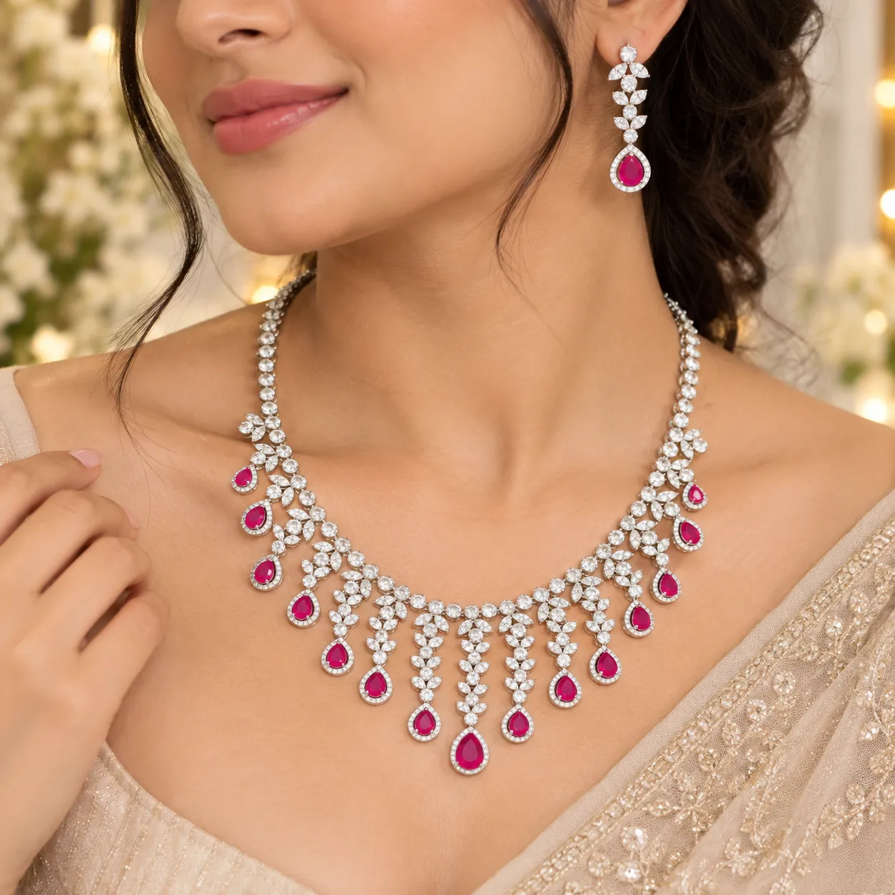 Ruby Cascade Royale Necklace Set