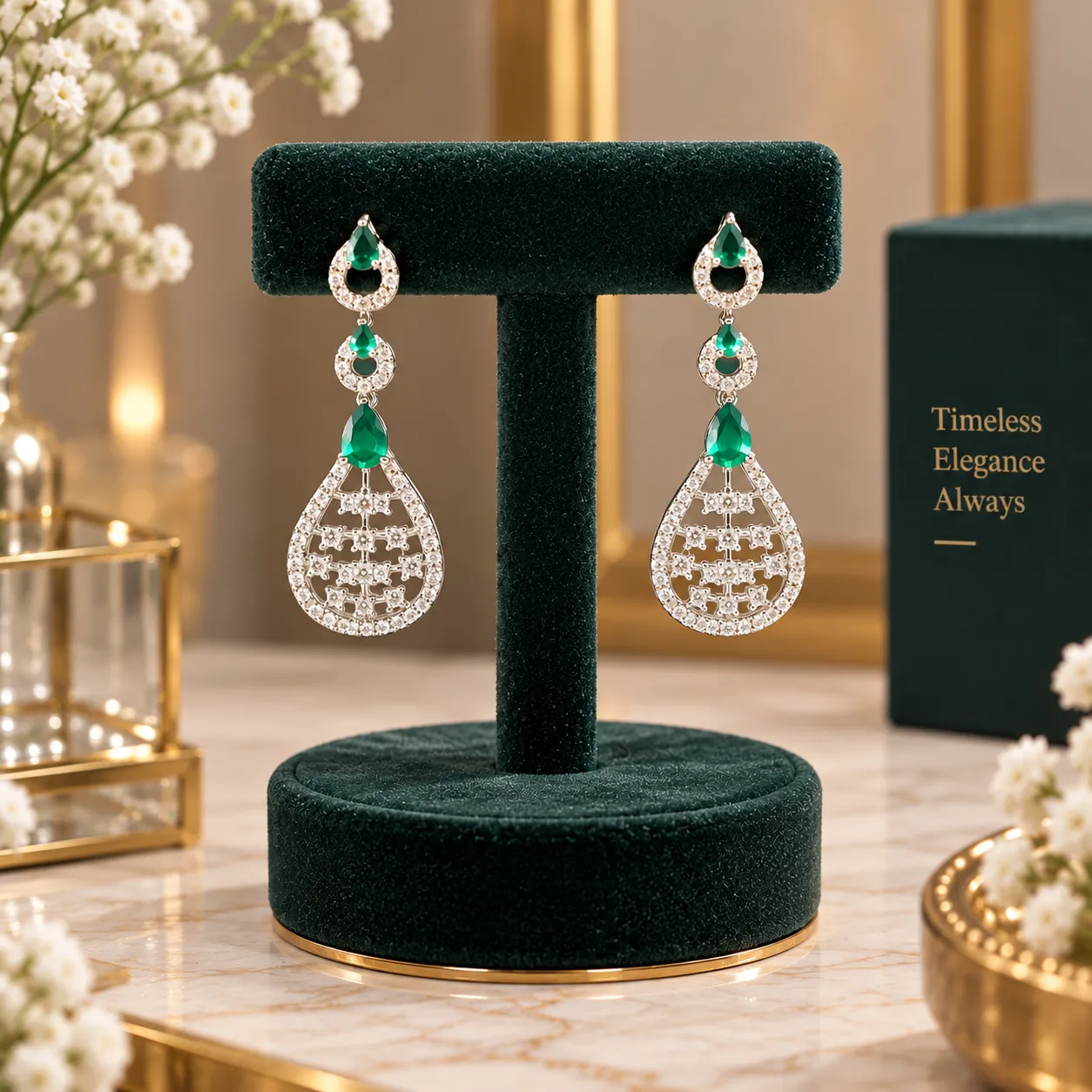 Emerald Teardrop Diamond Necklace Set