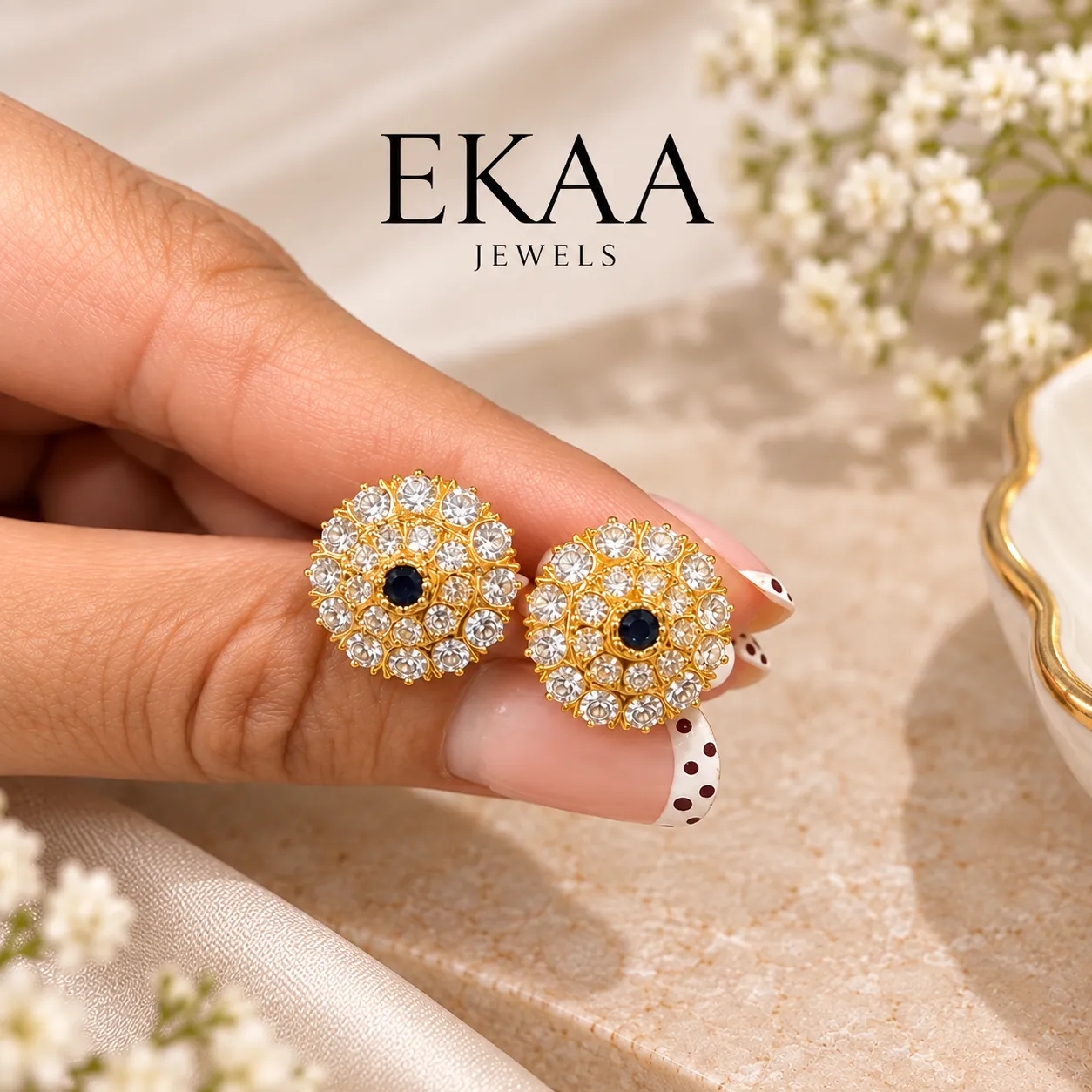 Gold Sapphire Cluster Earrings