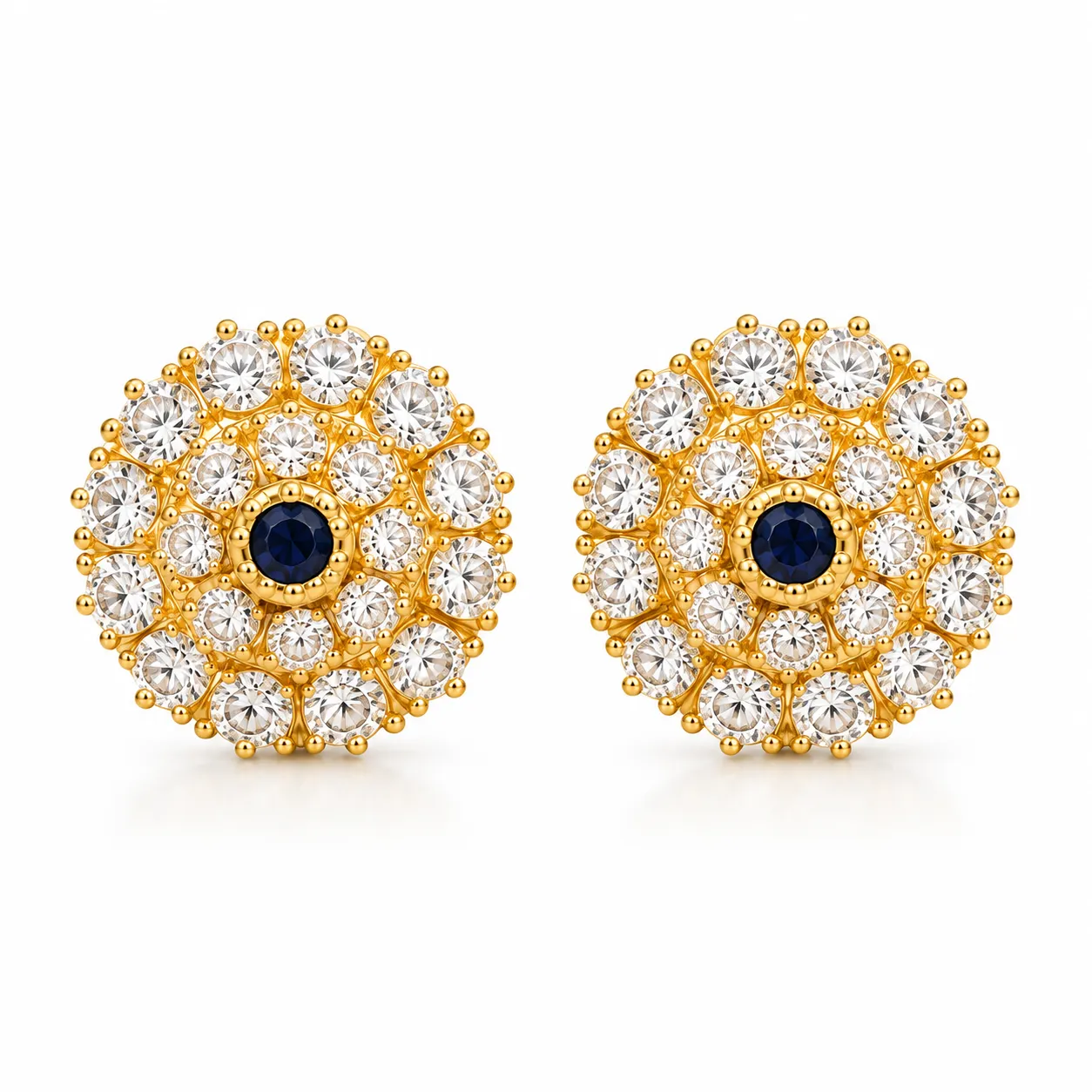 Gold Sapphire Cluster Earrings